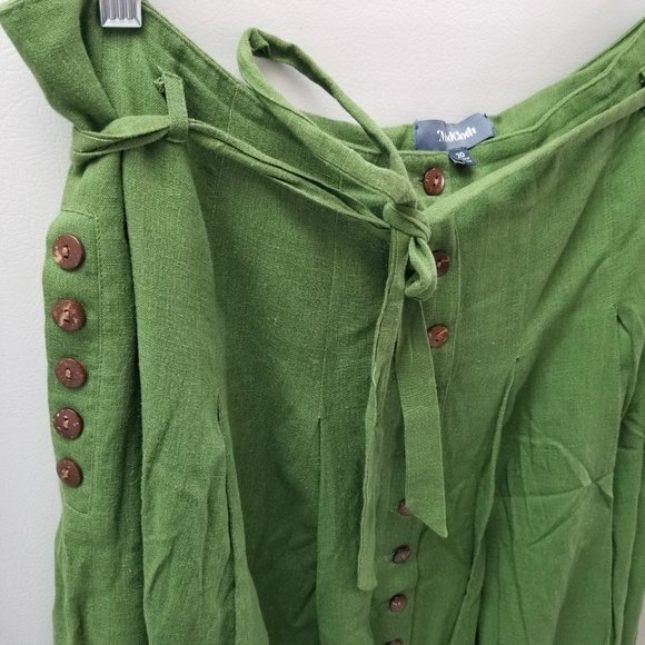 Modcloth Olive Green  Pleated Midi Skirt Linen Rayon 20 - Picture 5 of 11